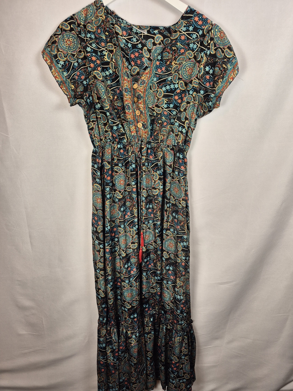 Paisley Maxi Dress in Teal and Black Size XS